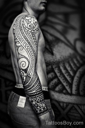 Maori Tribal Tattoo On Full Sleeve-TB1009