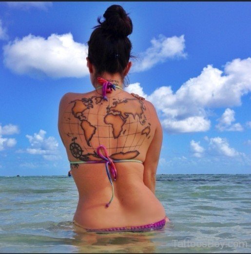 Attractive Map Tattoo On Back-TB1008