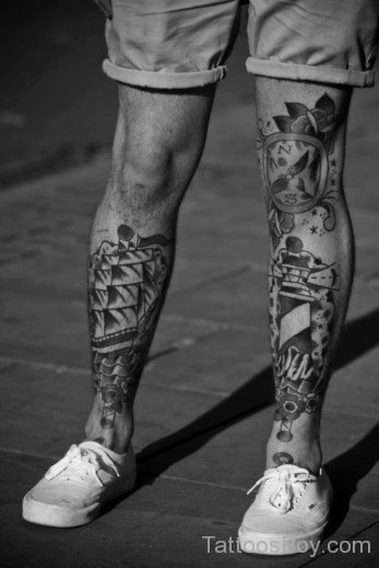 Attractive Mechanical Gear Leg Tattoo-Tb102