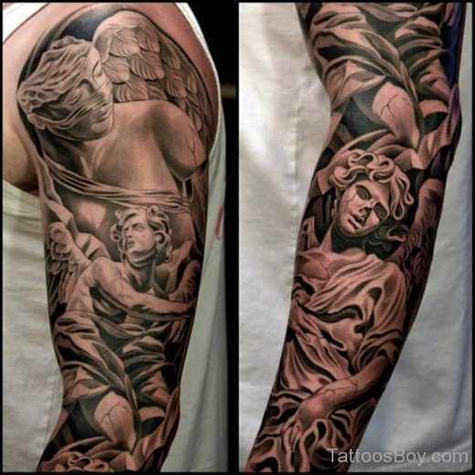 Attractive Memorial Angel Tattoo On Full Sleeve-TB1003