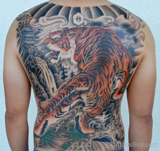 Attractive Tiger Tattoo On Full Back-TB1010