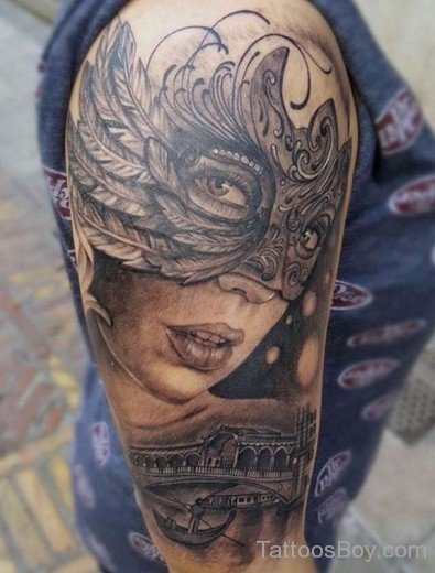 Attractive Venetian Mask Tattoo On Half Sleeve-TB1003