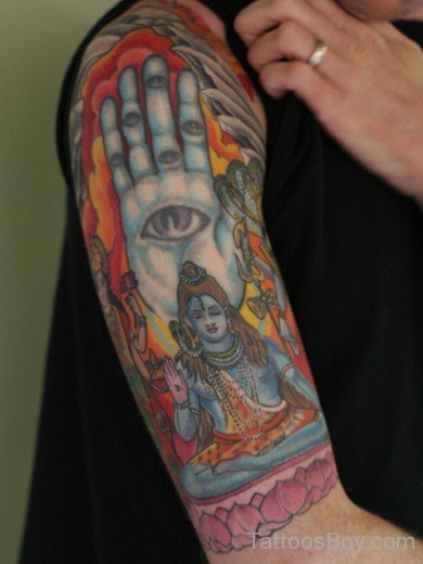  Colorful Lord Shiva Tattoo On Half Sleeve-TB107