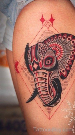 Awesome Elephant Tattoo On Thigh-TB1004