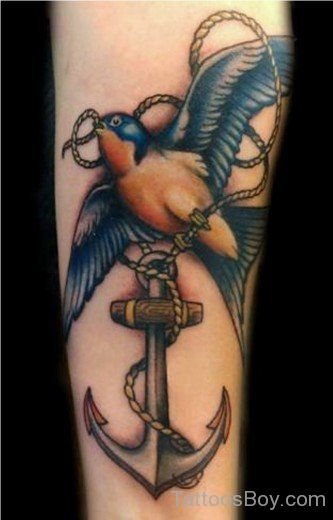 Flying Bird And Anchor Tattoo-Tb1012