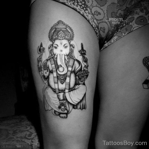 Awesome Ganesha Tattoos On Thigh-TB1007