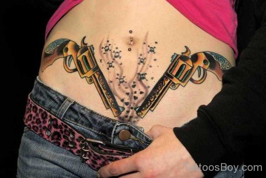 Awesome Gun Tattoo On Waist-TB1012