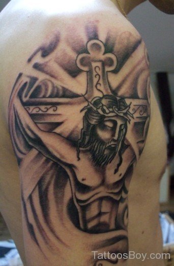 Awesome Jesus Tattoo On Shoulder-TB14016