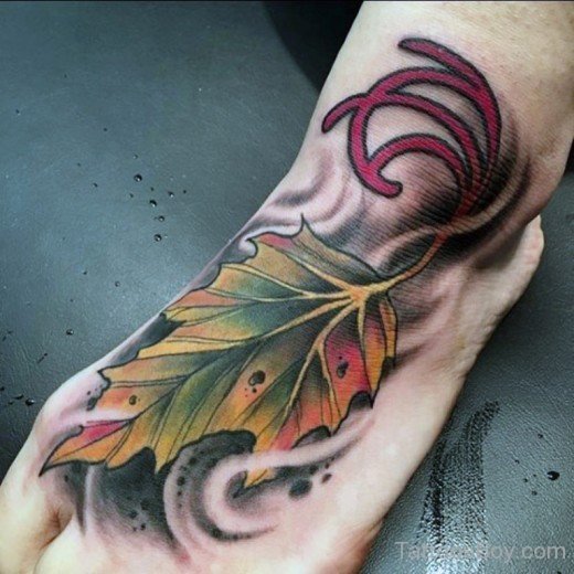 Awesome Leaf Tattoo On Foot-TB1017