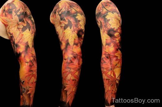 Awesome Leaf Tattoo On Full Sleeve-TB1018