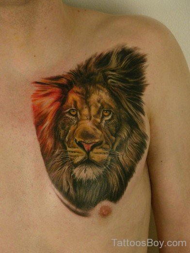 Awesome Lion Head Tattoo On chest-TB1010