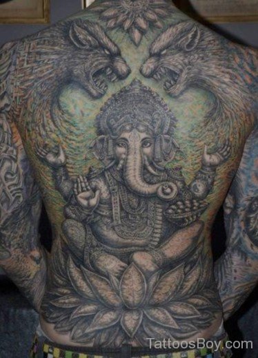 Awesome Lord Ganesha Tattoo On Full Back-TB1012
