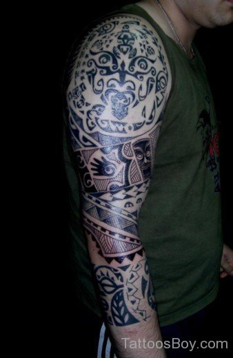 Awesome Maori Tribal Tattoo On Full Sleeve-TB1018