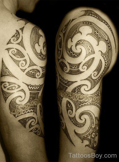Awesome Maori Tribal Tattoo On Half Sleeve-TB1019