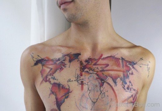 Nice Map Tattoo On Chest-TB1014