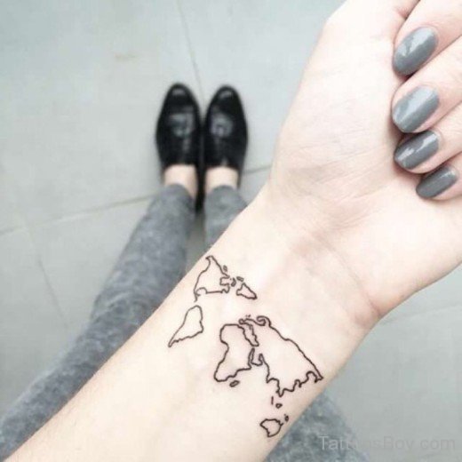Awesome Map Tattoo On Wrist-TB107