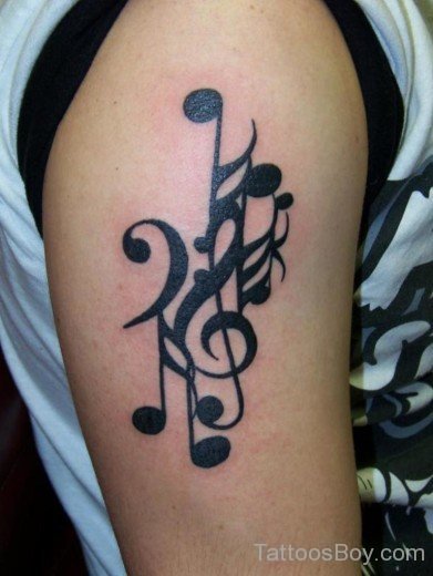 Awesome Music Tattoo On Shoulder- TB1008