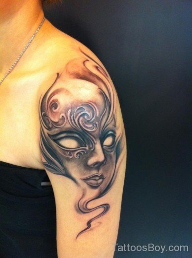 Awesome Venetian Mask Tattoo On Shoulder-TB1009