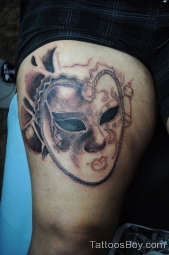 Awesome Venetian Mask Tattoo On Thigh-TB1010
