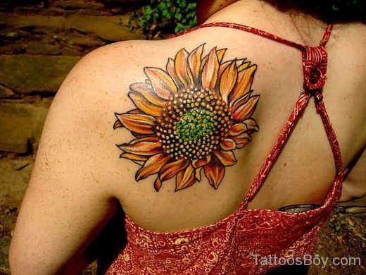 Awfful Sunflower Tattoo On Back