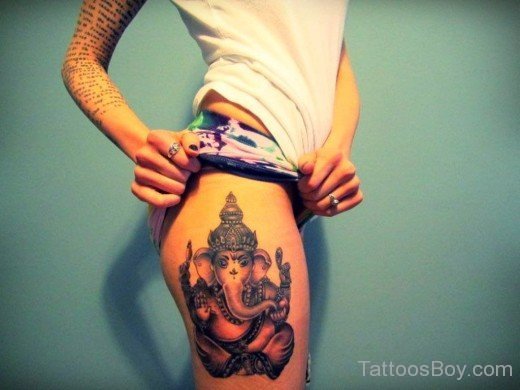 Awful Ganesha Tattoo On Thigh-TB1009