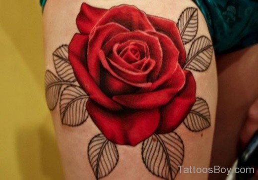 Beautful Rose Tattoo On Thigh-TB12012