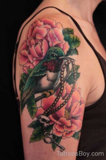 Beautiful Flower And Bird Tattoo