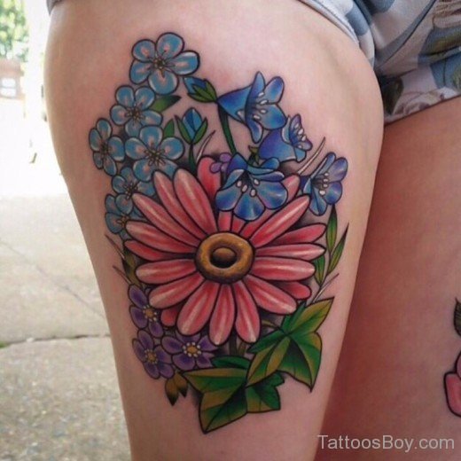 Beautiful Flower Tattoo Design On Thigh-TB1012