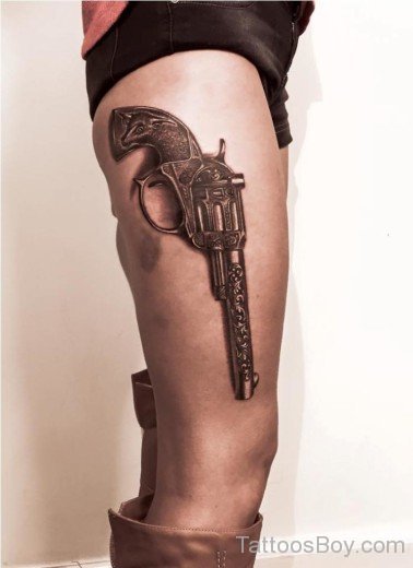 Beautiful Gun Tattoo On Thigh-TB1016