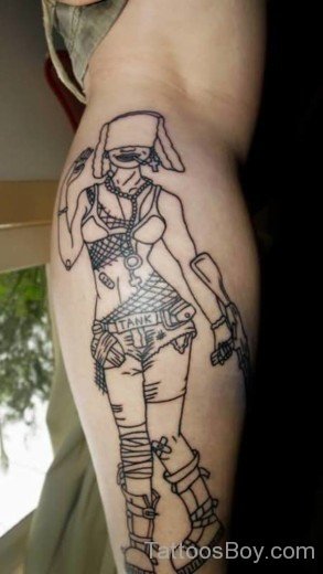 Beautiful Lady With Gun Leg Tattoo-TB12016