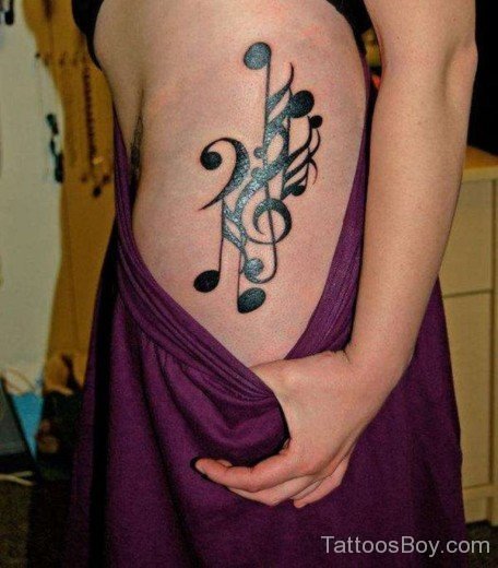 Beautiful Music Notes Tattoo On Waist- TB1010