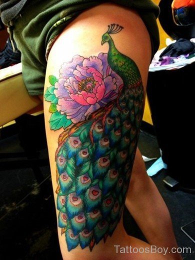 Beautiful Peacock Tattoo On Thigh-TB1015