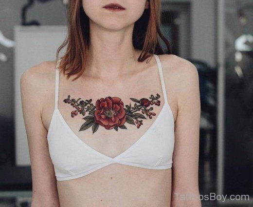 Beautiful Poppy Flower Tattoo On Chest-TB1008