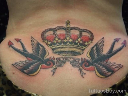 Bird And Crown Tattoo On Waist-TB1015