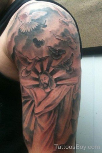 Bird And Jesus Tattoo On Half Sleeve-TB14021