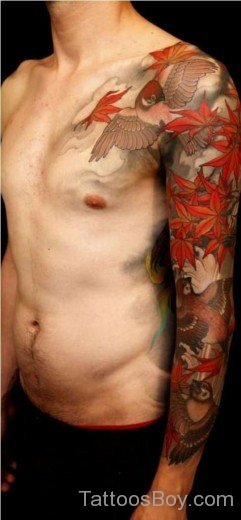 Bird And Leaf Tattoo On Full Sleeve-TB1027