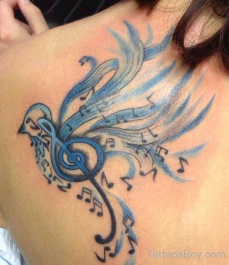 Bird Music Tattoo On  Back- TB1014