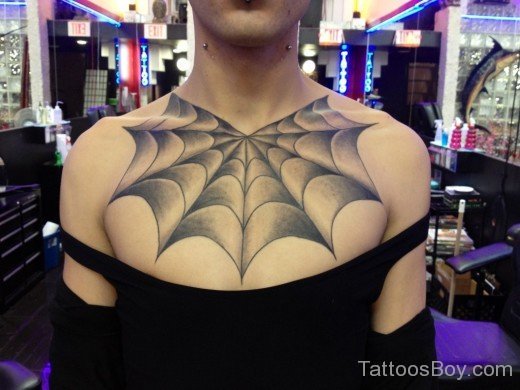 Black And Gray Spiderweb Tattoo On Chest-TB110