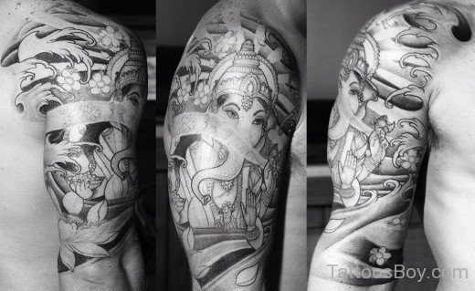 Black And Grey Ganesha Tattoo Design-TB1015