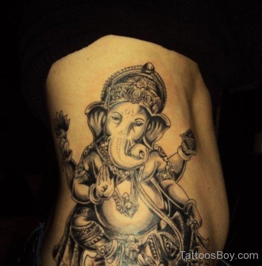 Black And Grey Ganesha Tattoo On Rib-TB1016