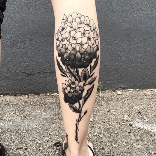 Black And Grey Poppy Tattoo On Leg-TB104
