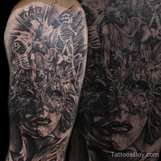 Black And Grey Venetian Mask Tattoo-TB1013