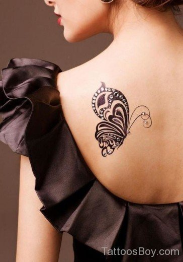 Black  Butterfly Tattoo On Back '-TB106
