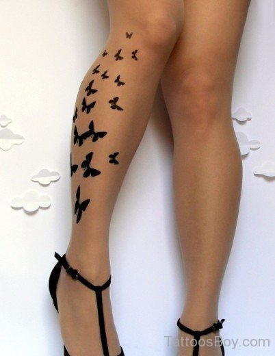 Black Butterfly Tattoo On Leg-TB12023