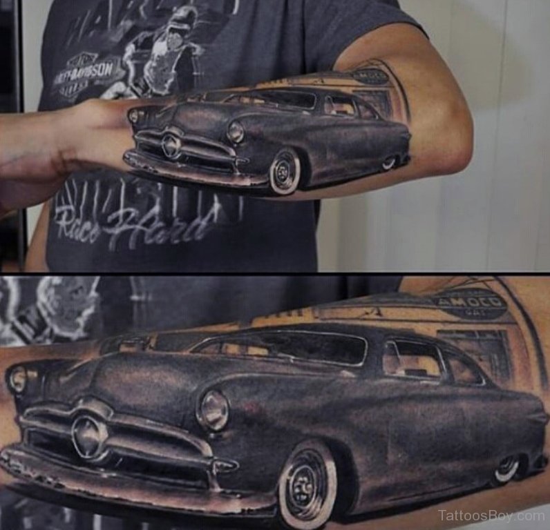 Black Car Tattoo On Arm.