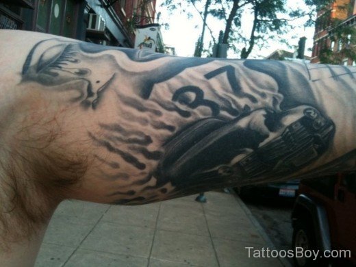 Black Car Tattoo On Bicep-TB111