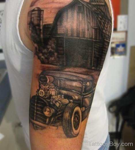 Black Car Tattoo On Half Sleeve-TB112