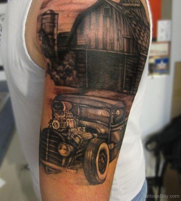 Black Car Tattoo On Half Sleeve.