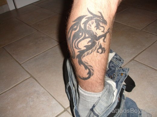 Black Dragon Tattoo On LEg-TB1405