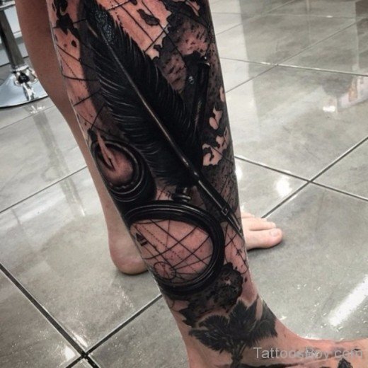 Black Feather Tattoo On Leg-TB1020